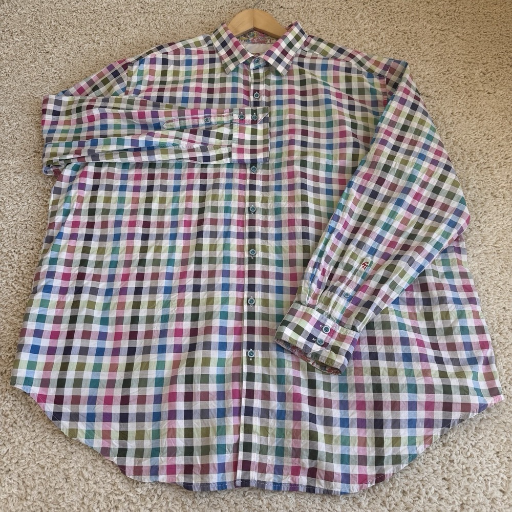 Robert Graham Button Down Shirt Mens 2XL Multi Rainbow Check Good Long Sleeve